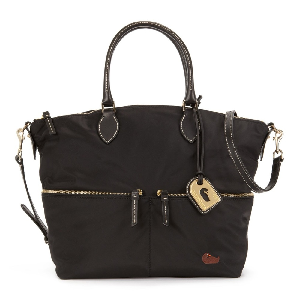 DOONEY & BOURKE Black Nylon Leather Trim Large Pocket Crossbody Bag Satchel